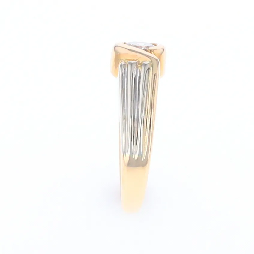 14Kt White & Yellow Gold Diamond Ribbed Bypass Ring