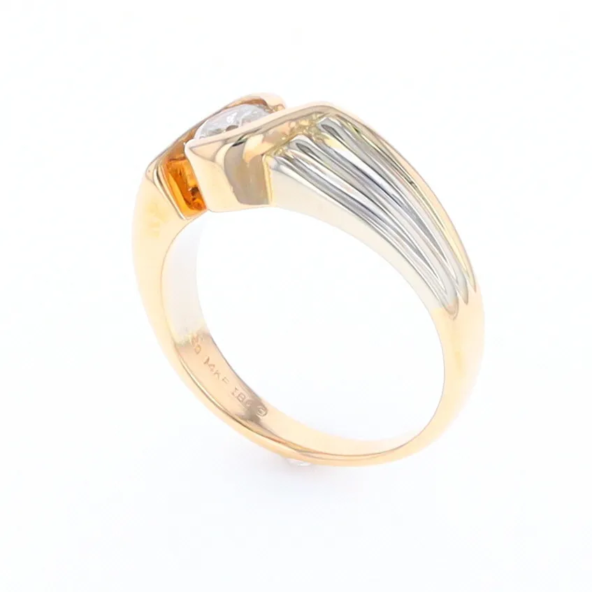 14Kt White & Yellow Gold Diamond Ribbed Bypass Ring