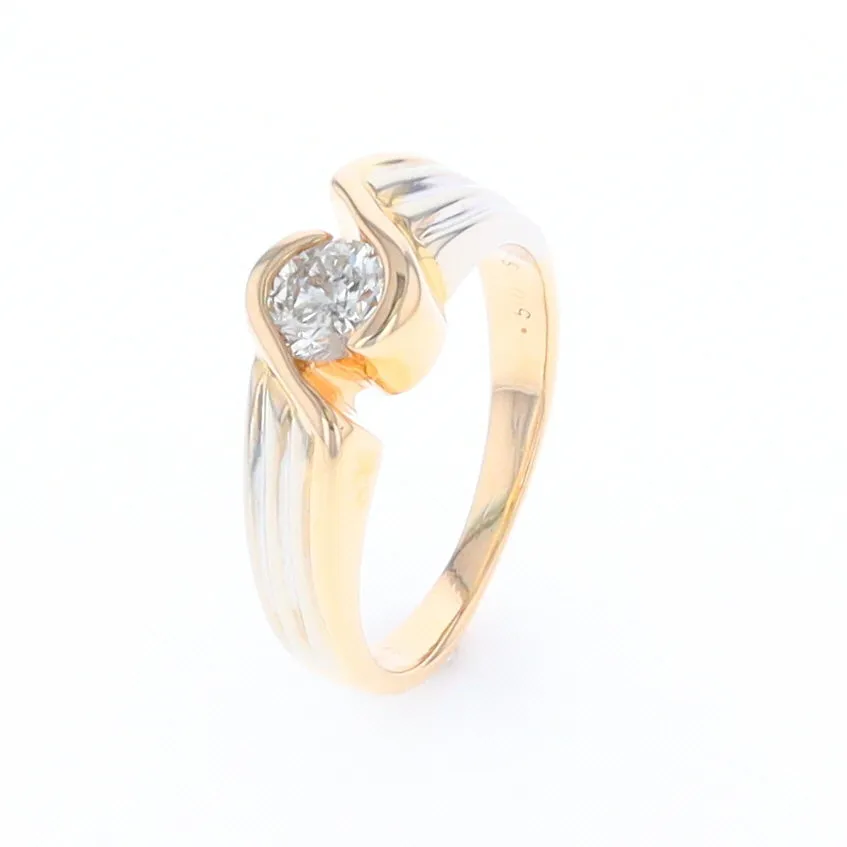 14Kt White & Yellow Gold Diamond Ribbed Bypass Ring