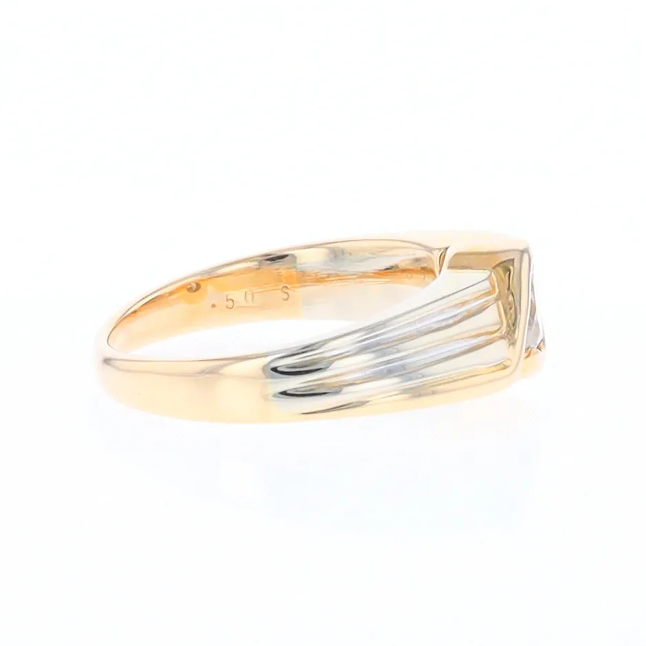14Kt White & Yellow Gold Diamond Ribbed Bypass Ring