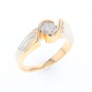14Kt White & Yellow Gold Diamond Ribbed Bypass Ring