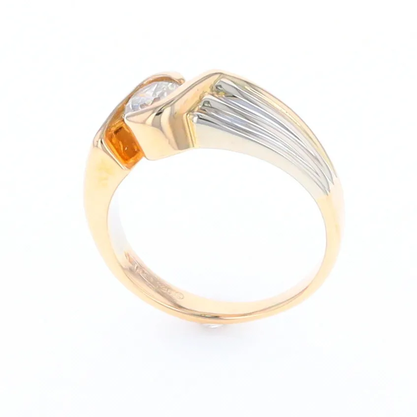 14Kt White & Yellow Gold Diamond Ribbed Bypass Ring