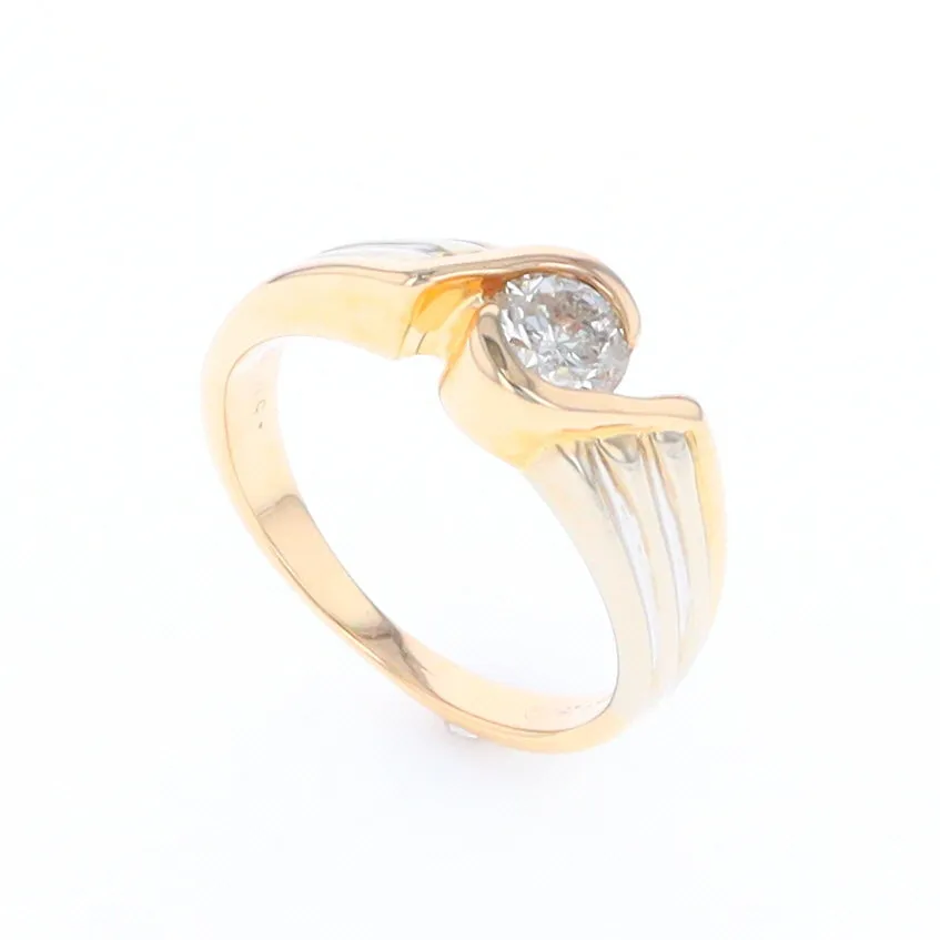 14Kt White & Yellow Gold Diamond Ribbed Bypass Ring