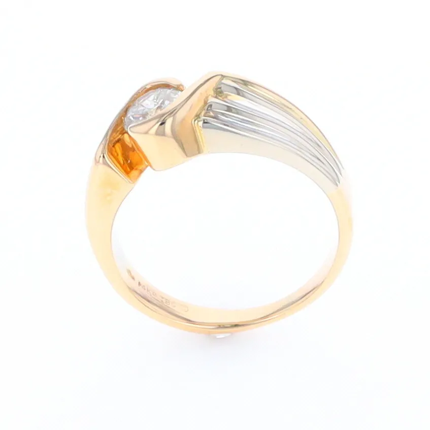 14Kt White & Yellow Gold Diamond Ribbed Bypass Ring