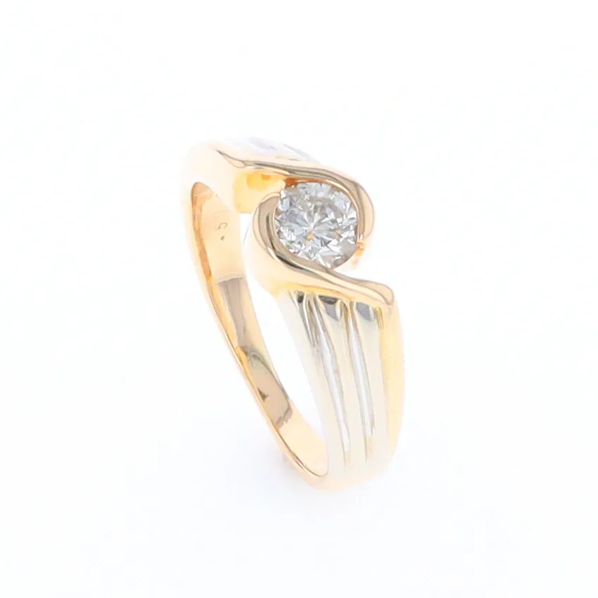 14Kt White & Yellow Gold Diamond Ribbed Bypass Ring