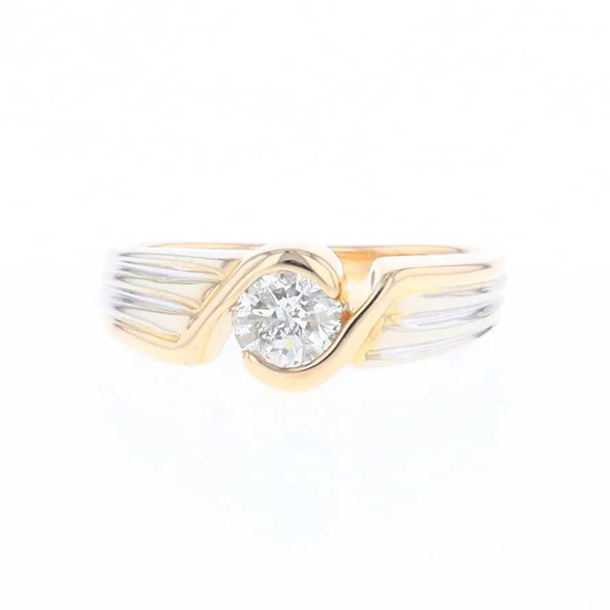 14Kt White & Yellow Gold Diamond Ribbed Bypass Ring