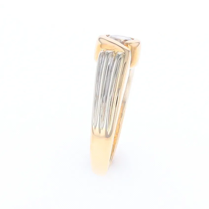 14Kt White & Yellow Gold Diamond Ribbed Bypass Ring