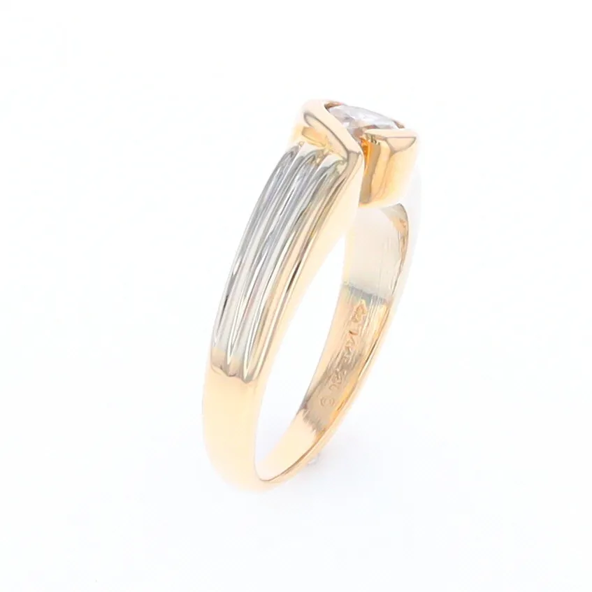14Kt White & Yellow Gold Diamond Ribbed Bypass Ring
