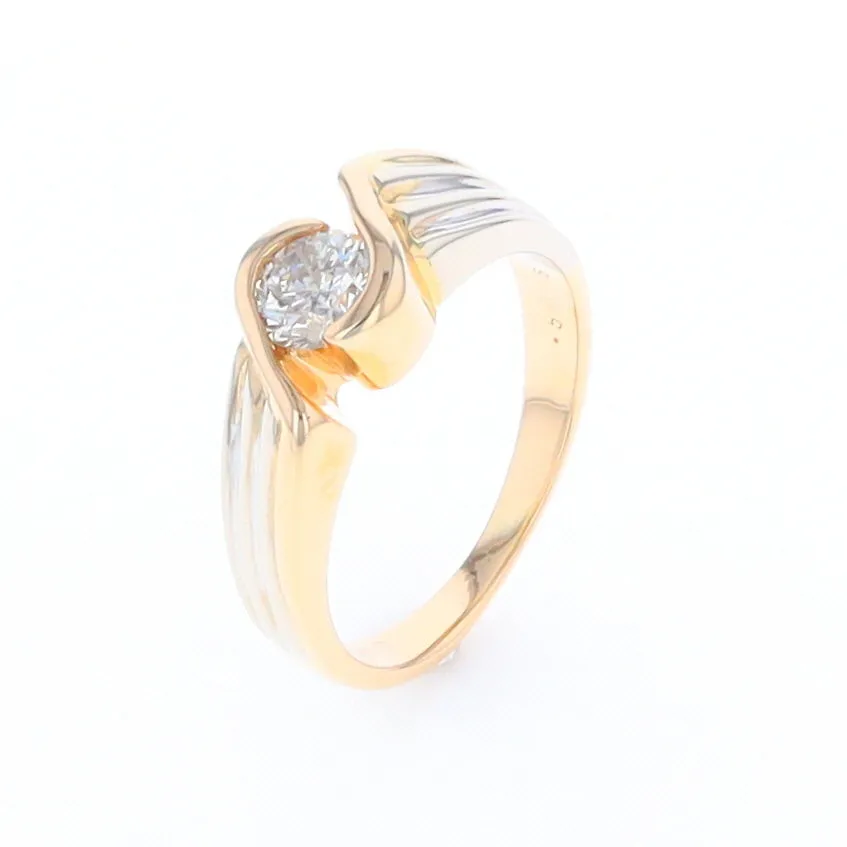 14Kt White & Yellow Gold Diamond Ribbed Bypass Ring