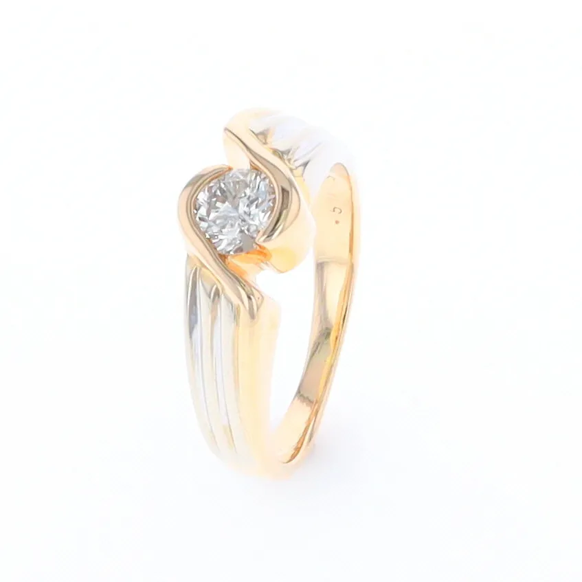 14Kt White & Yellow Gold Diamond Ribbed Bypass Ring
