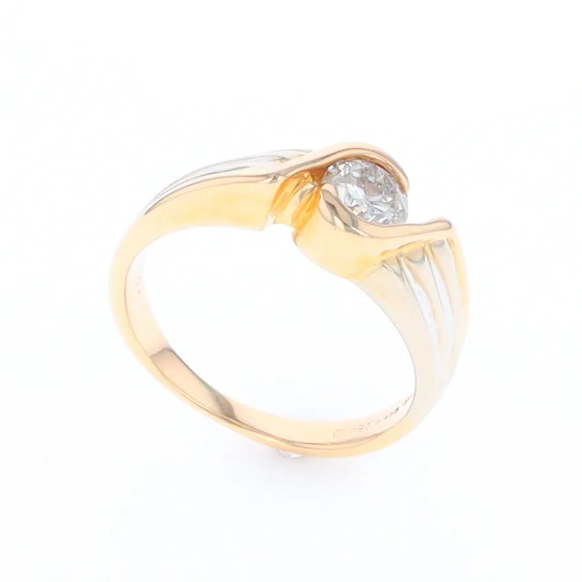 14Kt White & Yellow Gold Diamond Ribbed Bypass Ring