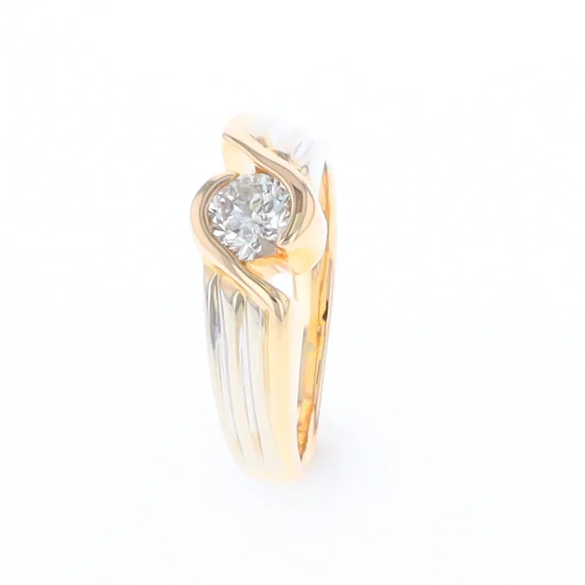 14Kt White & Yellow Gold Diamond Ribbed Bypass Ring