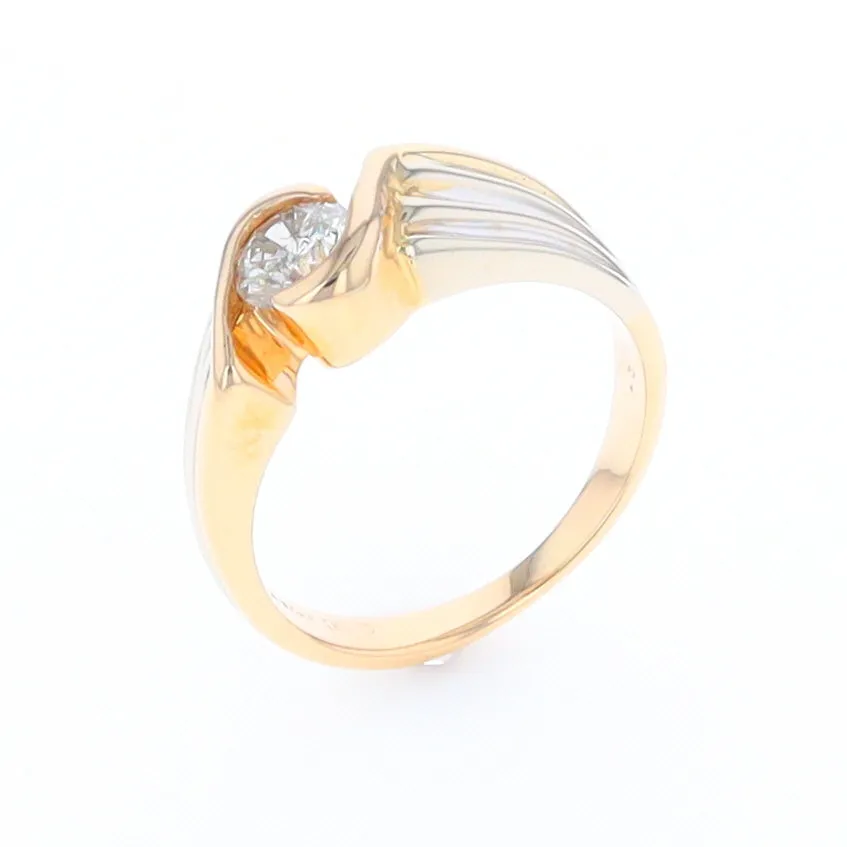 14Kt White & Yellow Gold Diamond Ribbed Bypass Ring