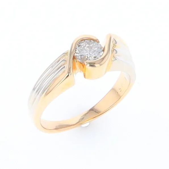 14Kt White & Yellow Gold Diamond Ribbed Bypass Ring