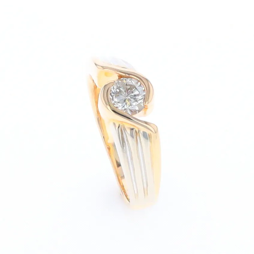 14Kt White & Yellow Gold Diamond Ribbed Bypass Ring