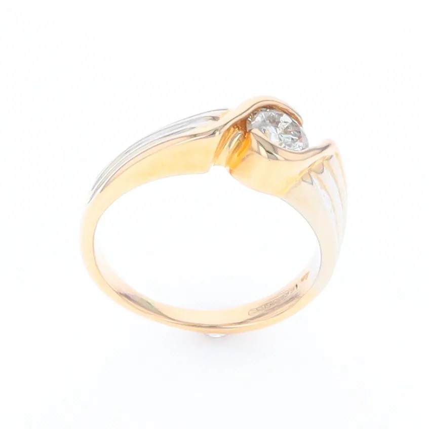 14Kt White & Yellow Gold Diamond Ribbed Bypass Ring