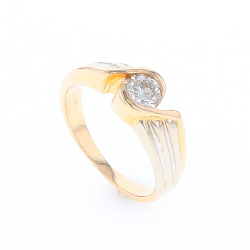 14Kt White & Yellow Gold Diamond Ribbed Bypass Ring