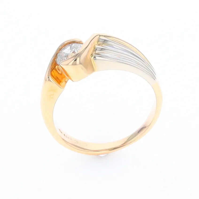 14Kt White & Yellow Gold Diamond Ribbed Bypass Ring