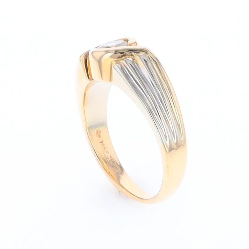 14Kt White & Yellow Gold Diamond Ribbed Bypass Ring