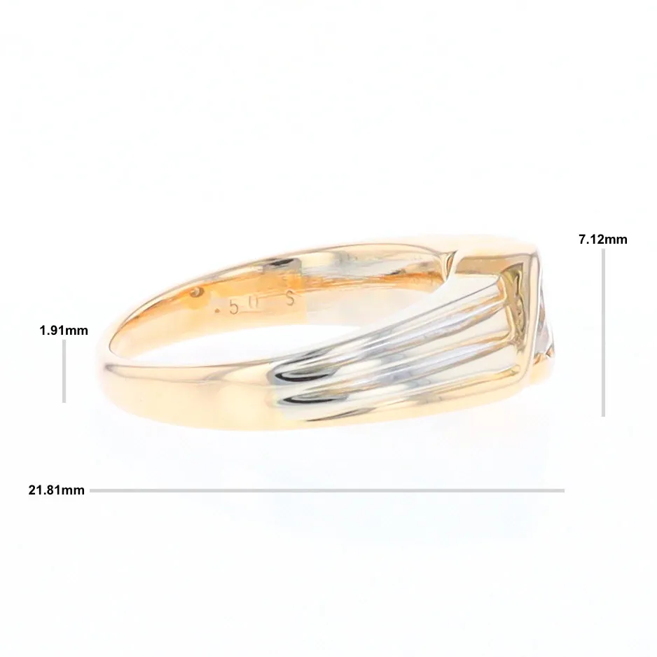 14Kt White & Yellow Gold Diamond Ribbed Bypass Ring