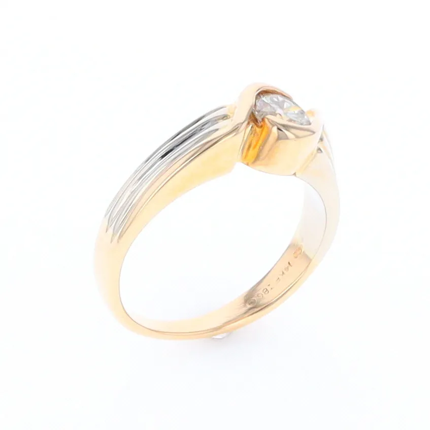 14Kt White & Yellow Gold Diamond Ribbed Bypass Ring