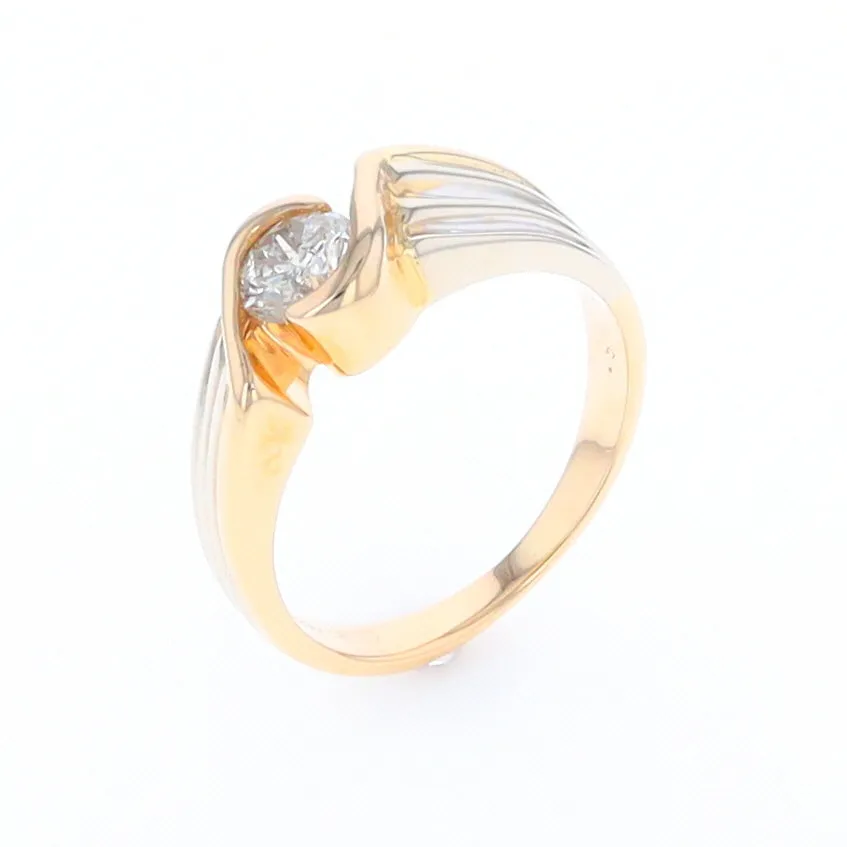14Kt White & Yellow Gold Diamond Ribbed Bypass Ring