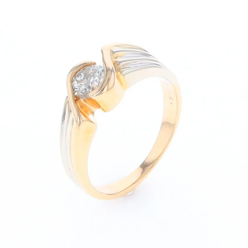 14Kt White & Yellow Gold Diamond Ribbed Bypass Ring