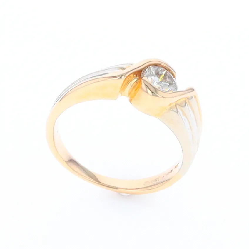 14Kt White & Yellow Gold Diamond Ribbed Bypass Ring