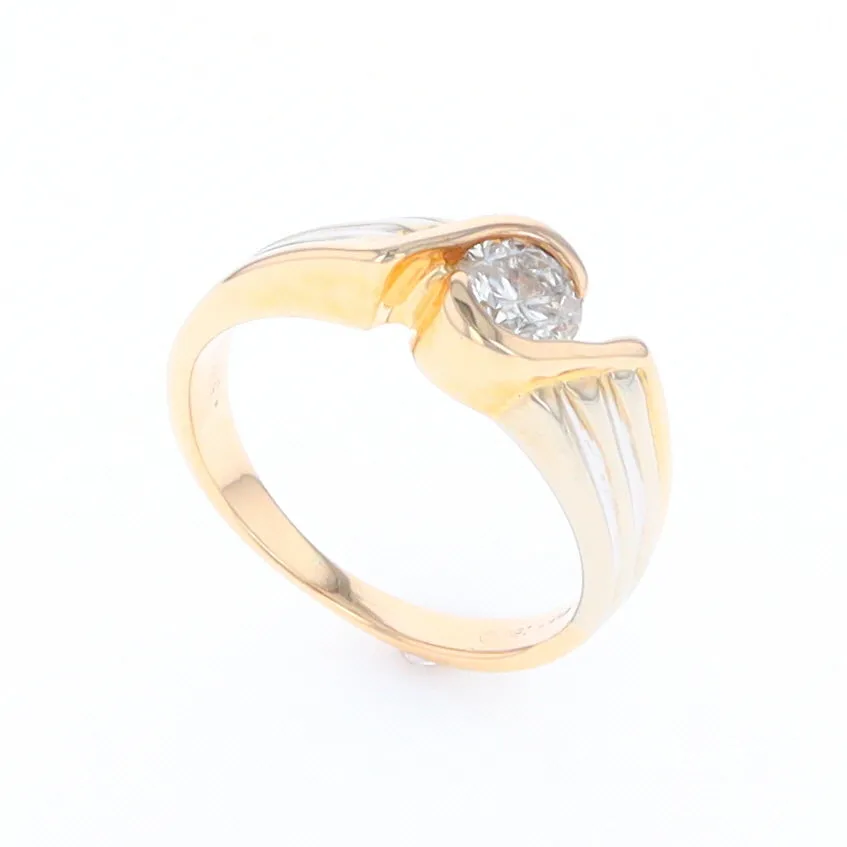 14Kt White & Yellow Gold Diamond Ribbed Bypass Ring