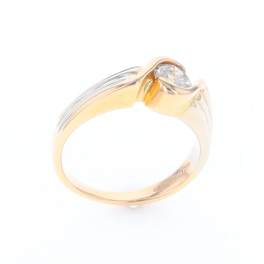 14Kt White & Yellow Gold Diamond Ribbed Bypass Ring