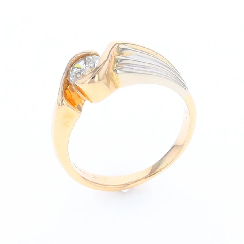 14Kt White & Yellow Gold Diamond Ribbed Bypass Ring
