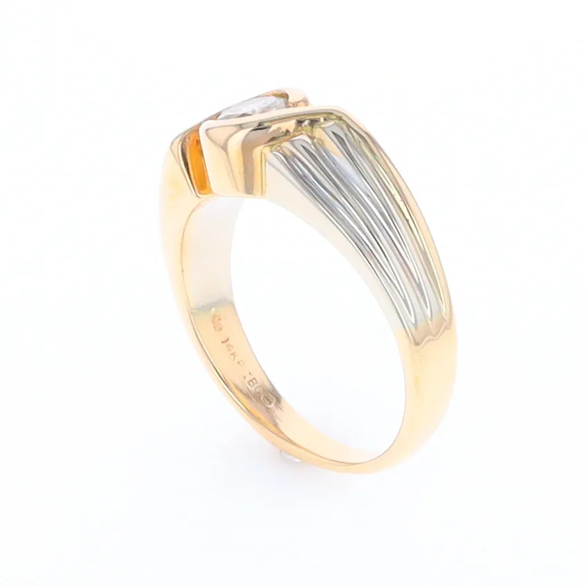 14Kt White & Yellow Gold Diamond Ribbed Bypass Ring