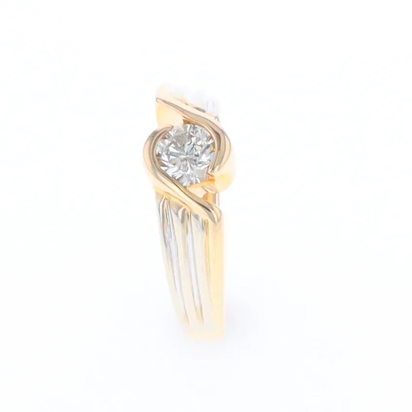 14Kt White & Yellow Gold Diamond Ribbed Bypass Ring