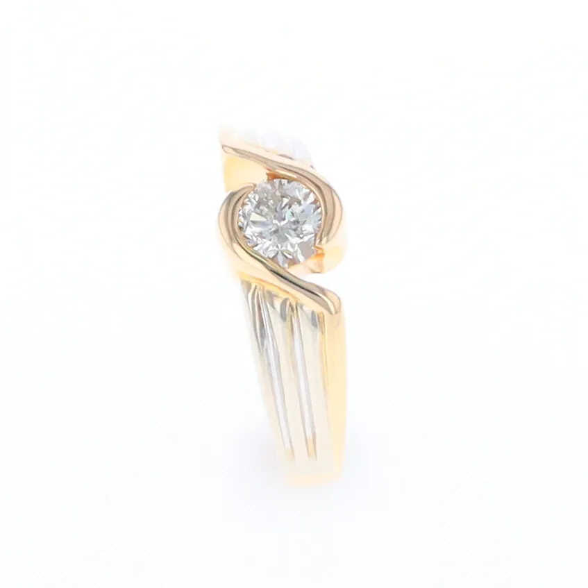 14Kt White & Yellow Gold Diamond Ribbed Bypass Ring