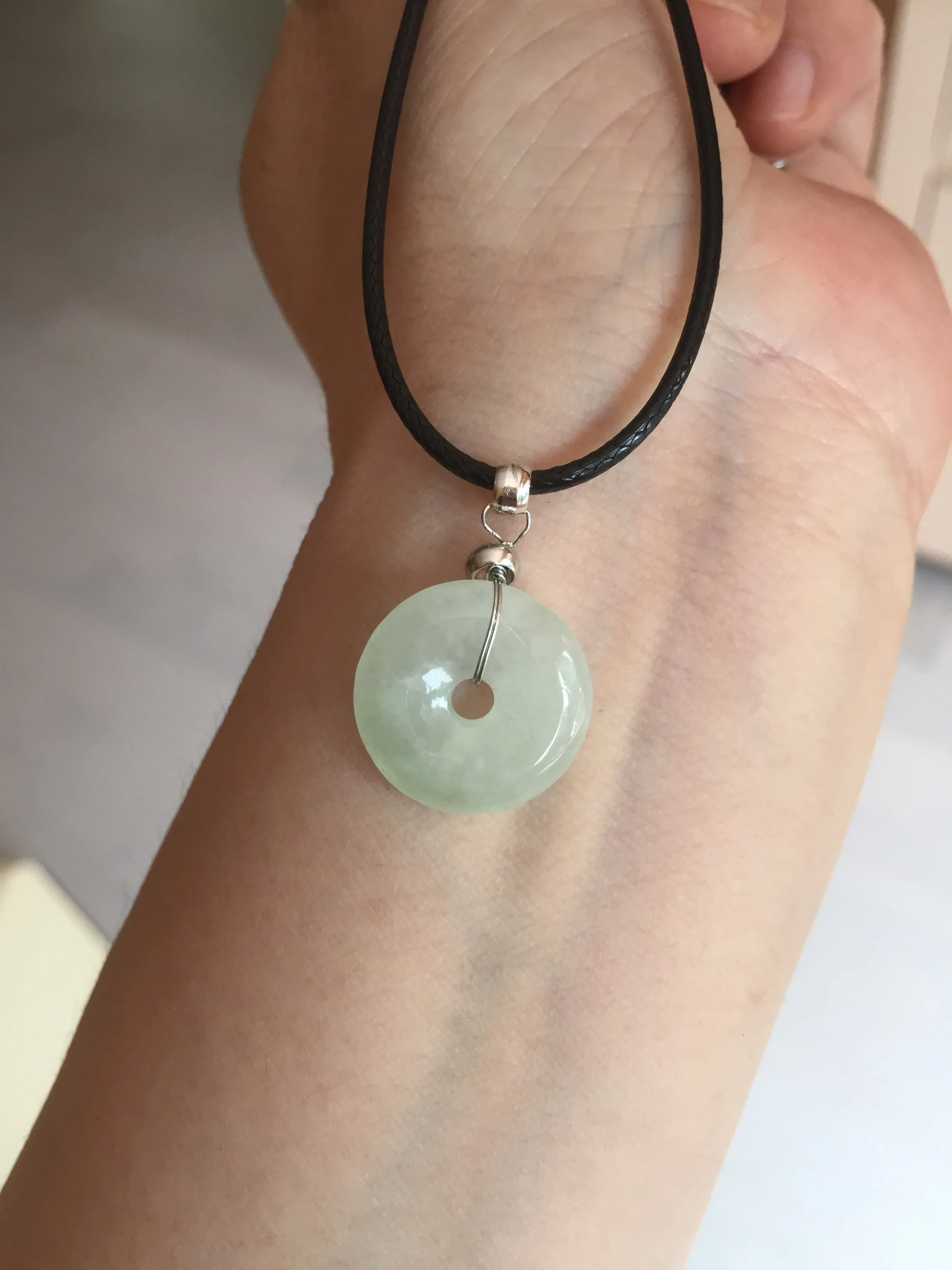 15-17mm Type A 100% Natural icy watery light green yellow white clear Jadeite Jade Safety Guardian Button donut Pendant group AF97