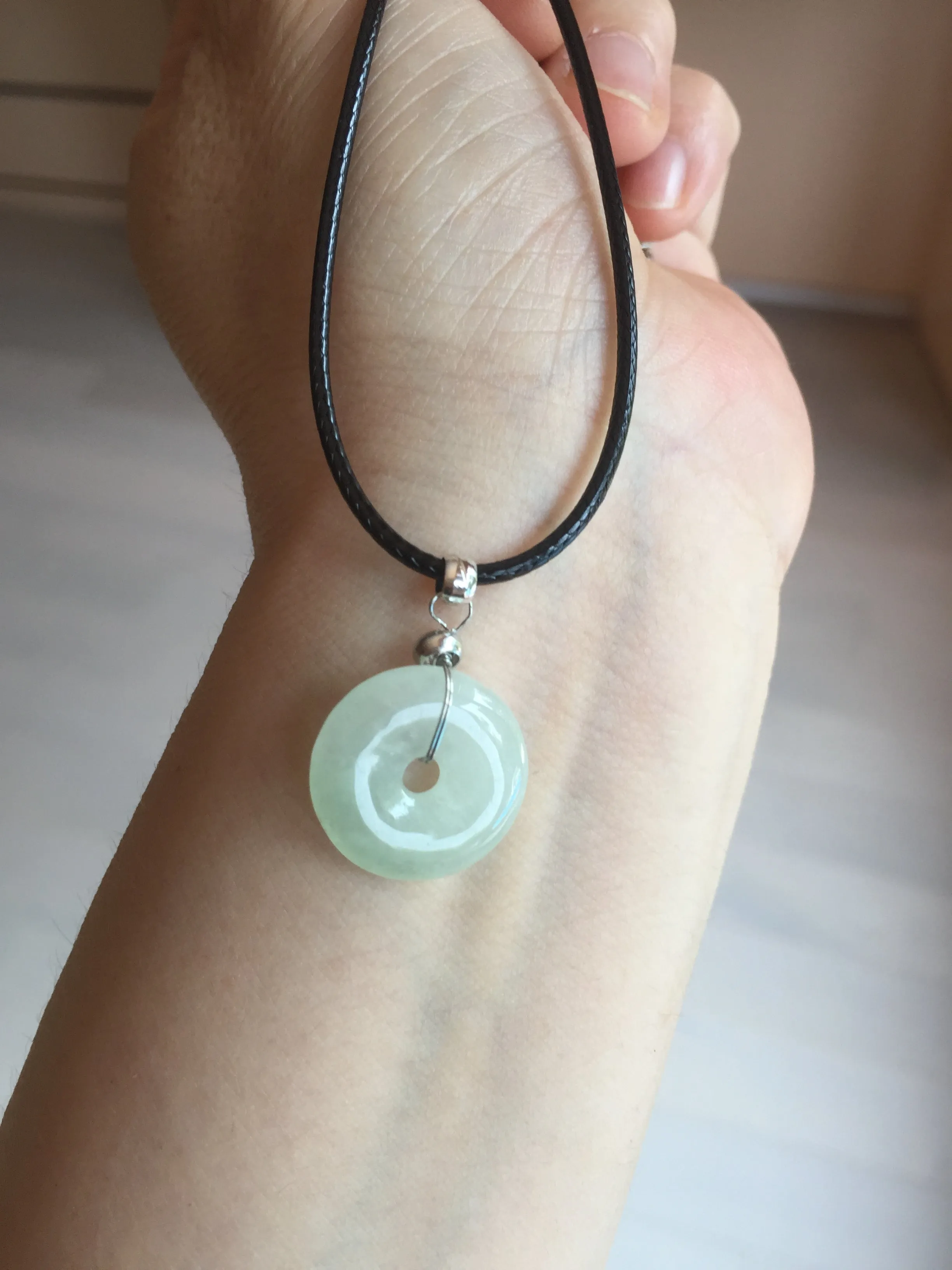15-17mm Type A 100% Natural icy watery light green yellow white clear Jadeite Jade Safety Guardian Button donut Pendant group AF97