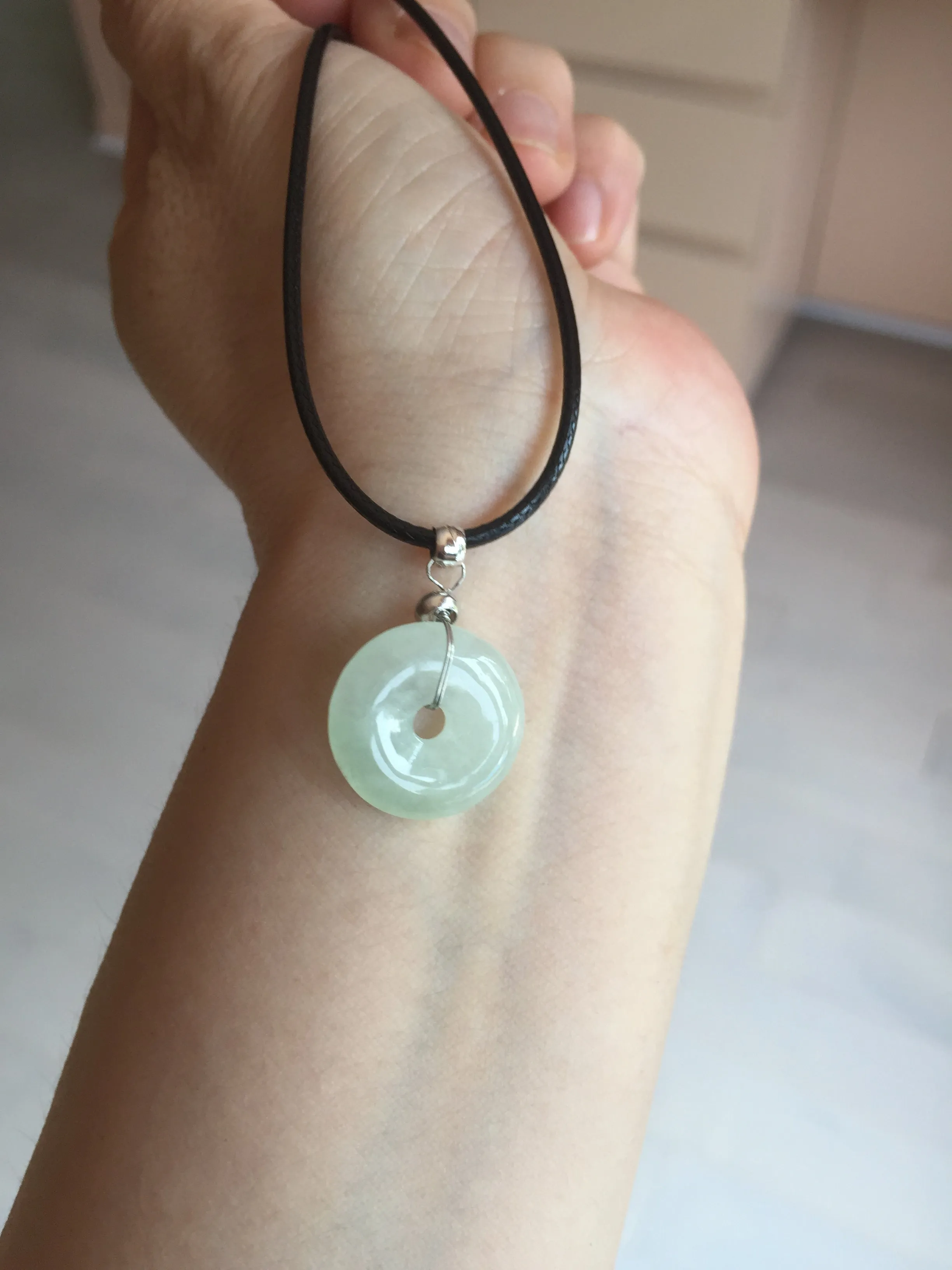 15-17mm Type A 100% Natural icy watery light green yellow white clear Jadeite Jade Safety Guardian Button donut Pendant group AF97