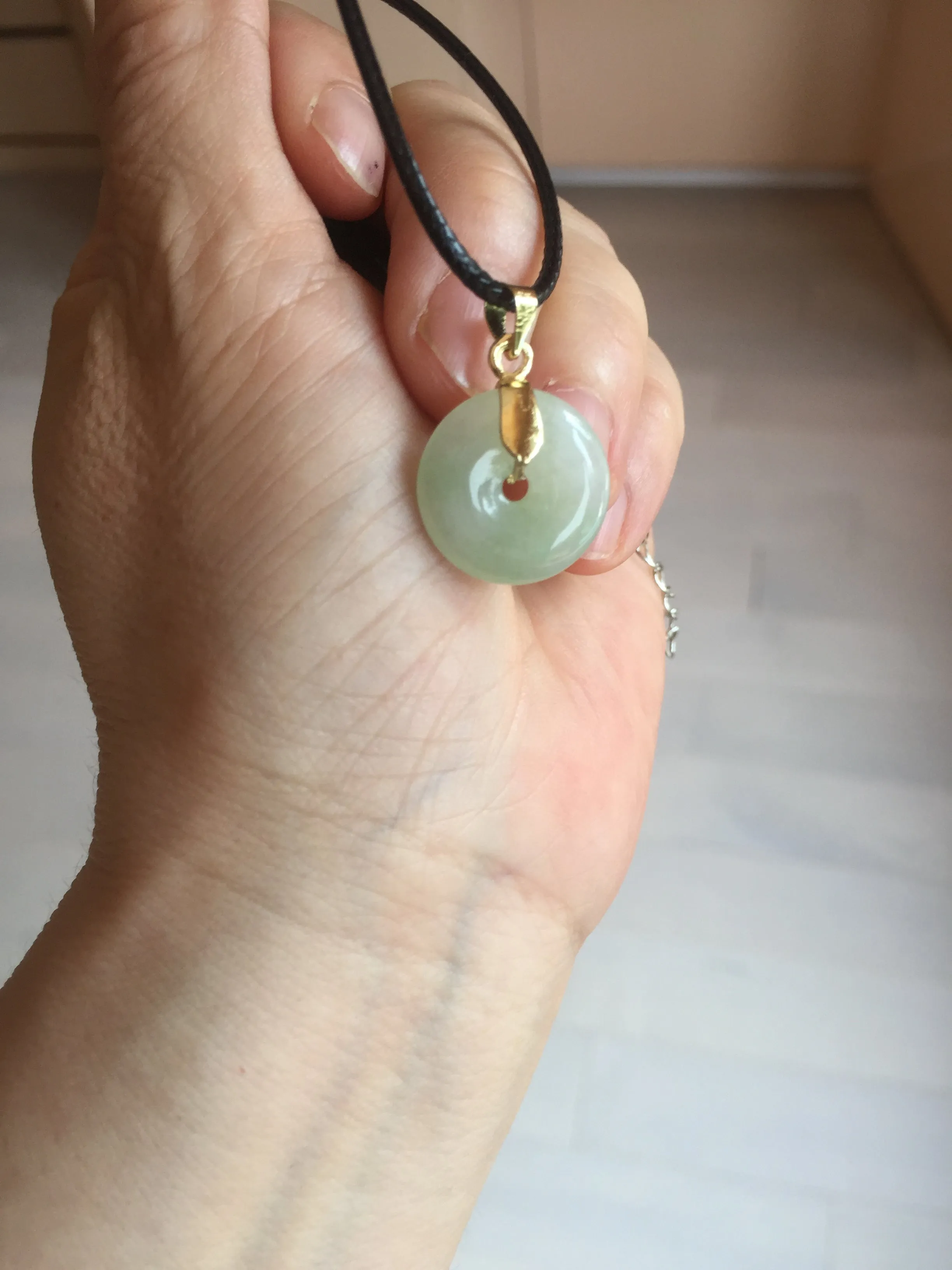 15-17mm Type A 100% Natural icy watery light green yellow white clear Jadeite Jade Safety Guardian Button donut Pendant group AF97