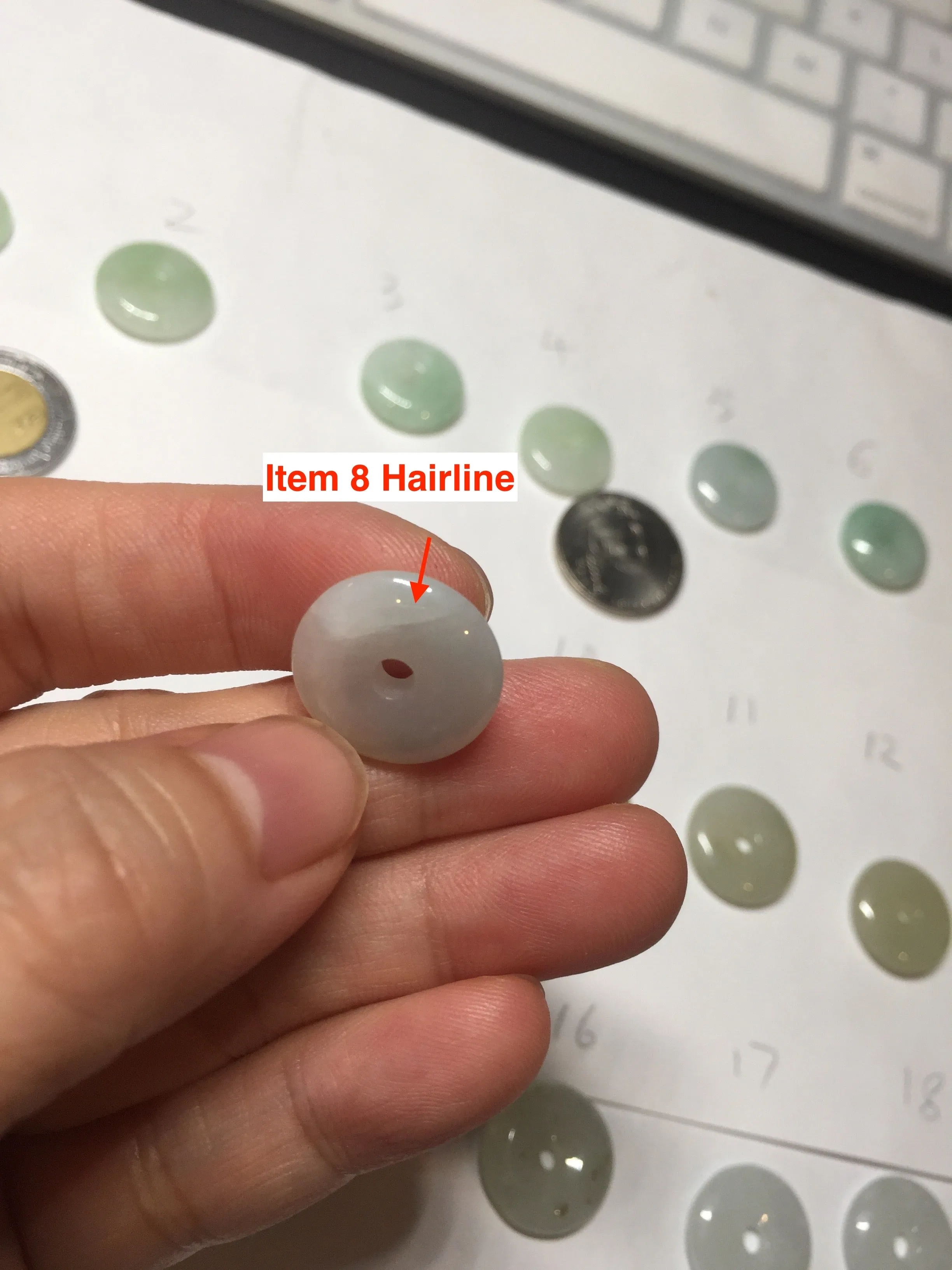 15-17mm Type A 100% Natural icy watery light green yellow white clear Jadeite Jade Safety Guardian Button donut Pendant group AF97