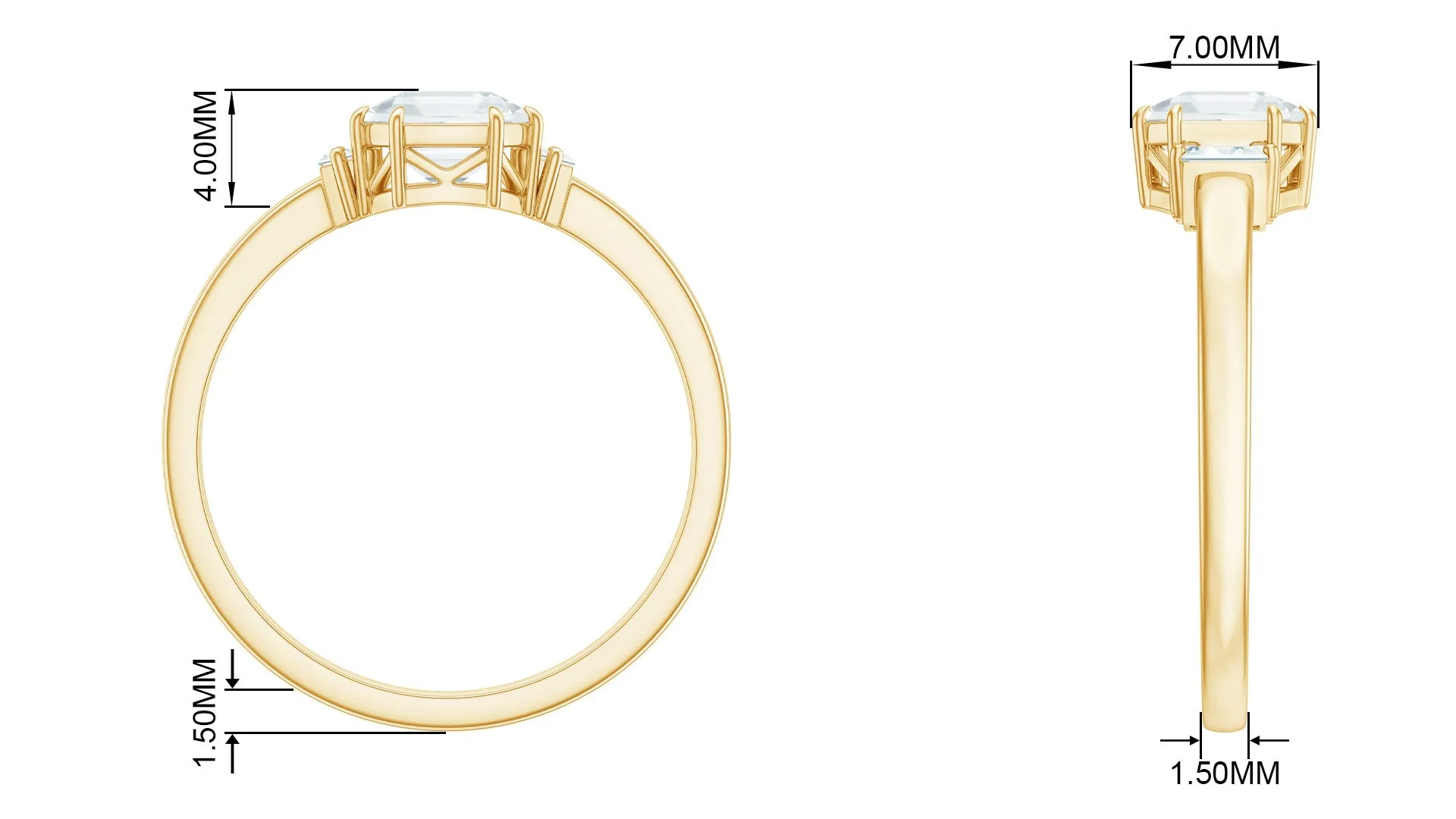 1.50 Carat Three Stone Moissanite Engagement Ring in Gold