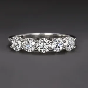 1.55ct VERY GOOD CUT DIAMOND 5 STONE WEDDING BAND STACKING RING WHITE GOLD 1.5ct