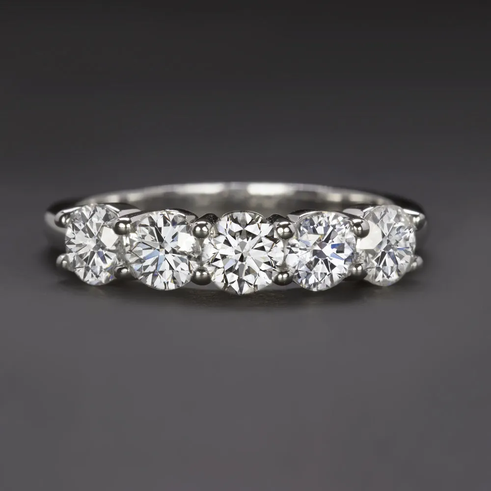 1.55ct VERY GOOD CUT DIAMOND 5 STONE WEDDING BAND STACKING RING WHITE GOLD 1.5ct