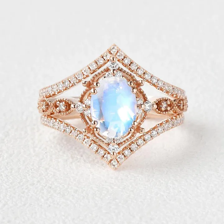 1.5ct Signature Oval Vintage Ring Set 3pcs