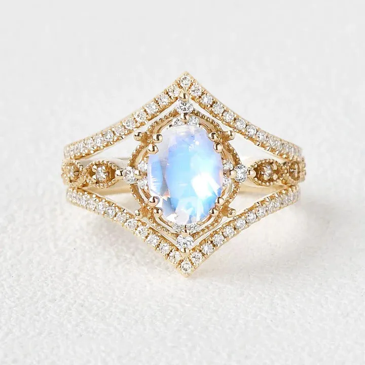 1.5ct Signature Oval Vintage Ring Set 3pcs