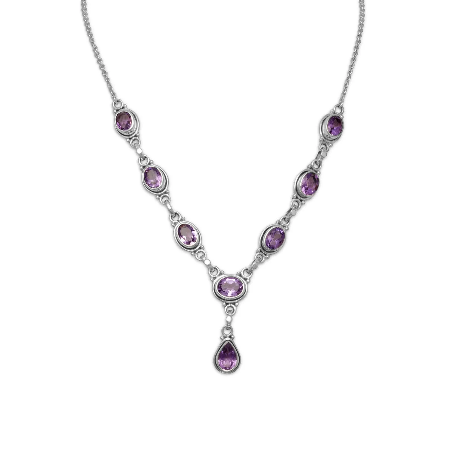 15"   1" Oval and Pear Shape Amethyst Necklace
