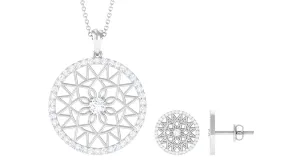 1.75 CT Round Cut Zircon Art Deco Pendant Earrings Set