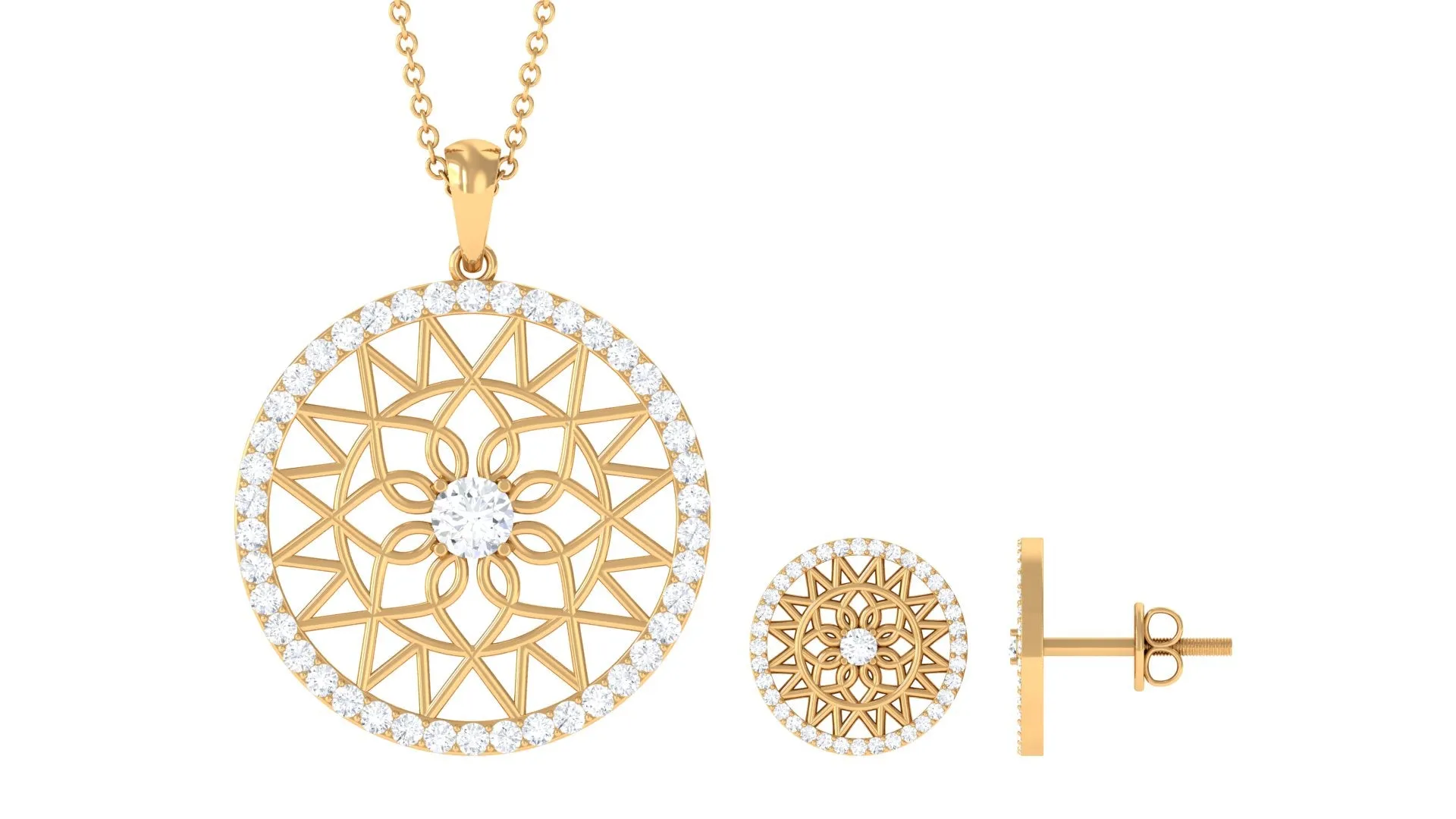 1.75 CT Round Cut Zircon Art Deco Pendant Earrings Set