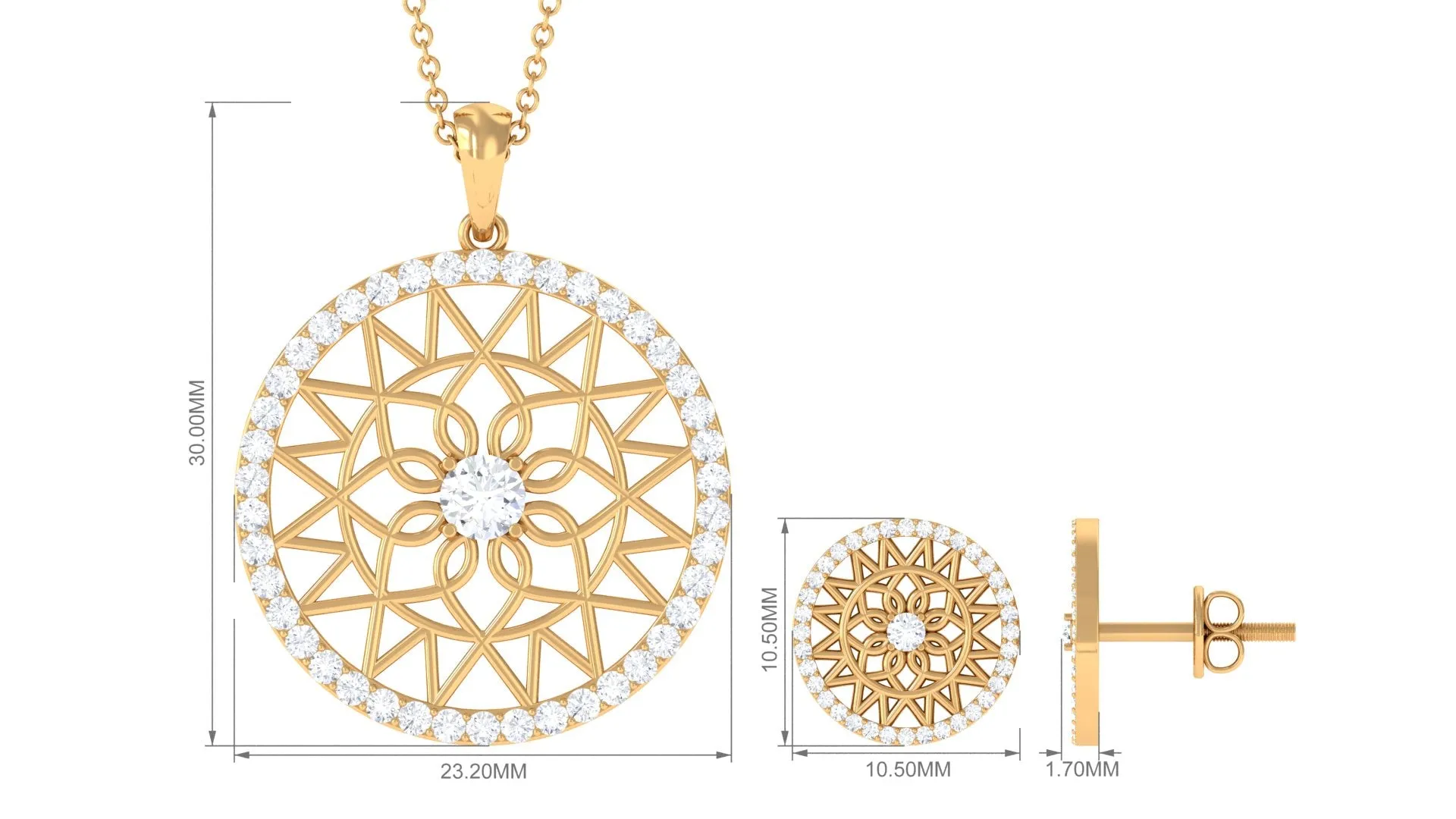 1.75 CT Round Cut Zircon Art Deco Pendant Earrings Set