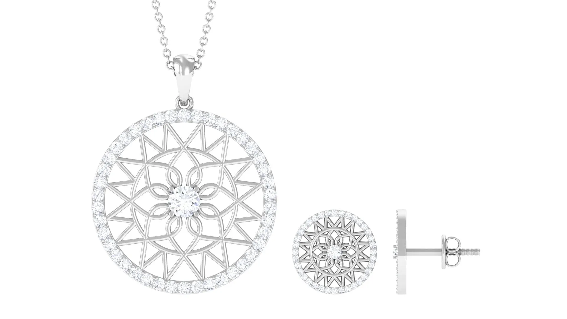 1.75 CT Round Cut Zircon Art Deco Pendant Earrings Set