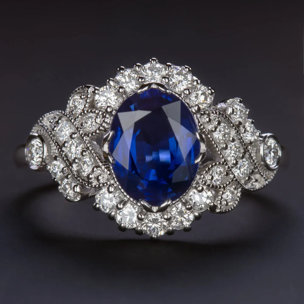 1.79ctw SAPPHIRE DIAMOND VINTAGE STYLE RING OVAL CUT COCKTAIL ENGAGEMENT NATURAL